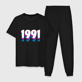 Мужская пижама хлопок с принтом Made in 1991 vintage art в Санкт-Петербурге, 100% хлопок | брюки и футболка прямого кроя, без карманов, на брюках мягкая резинка на поясе и по низу штанин
 | 