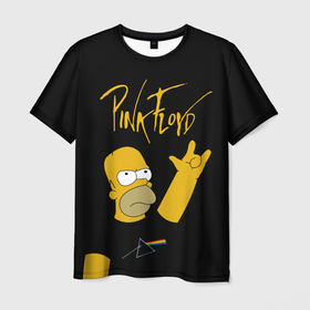 Мужская футболка 3D с принтом Pink Floyd Гомер Симпсон рокер в Петрозаводске, 100% полиэфир | прямой крой, круглый вырез горловины, длина до линии бедер | 
