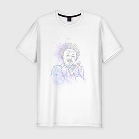 Мужская футболка хлопок Slim с принтом Эйнштейн акварельный арт в Новосибирске, 92% хлопок, 8% лайкра | приталенный силуэт, круглый вырез ворота, длина до линии бедра, короткий рукав | 