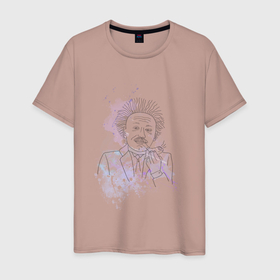Мужская футболка хлопок с принтом Эйнштейн акварельный арт в Екатеринбурге, 100% хлопок | прямой крой, круглый вырез горловины, длина до линии бедер, слегка спущенное плечо. | 
