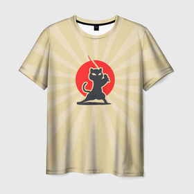 Мужская футболка 3D с принтом Кот ниндзя в Кировске, 100% полиэфир | прямой крой, круглый вырез горловины, длина до линии бедер | 