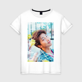 Женская футболка хлопок с принтом Handsome Namjoon в Курске, 100% хлопок | прямой крой, круглый вырез горловины, длина до линии бедер, слегка спущенное плечо | 