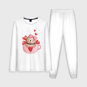 Мужская пижама с лонгсливом хлопок с принтом Мишка в кружке с сердечком ,  |  | 