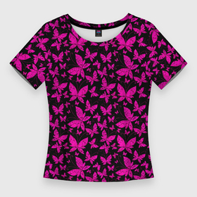 Женская футболка 3D Slim с принтом Colored butterflies в Санкт-Петербурге,  |  | 