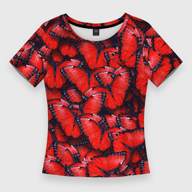 Женская футболка 3D Slim с принтом Colored butterflies в Санкт-Петербурге,  |  | 