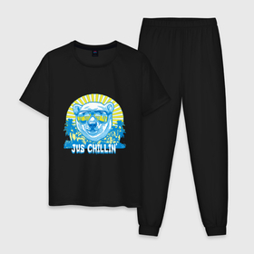 Мужская пижама хлопок с принтом Jus chillin в Курске, 100% хлопок | брюки и футболка прямого кроя, без карманов, на брюках мягкая резинка на поясе и по низу штанин
 | Тематика изображения на принте: 