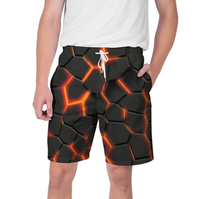 Мужские шорты 3D с принтом Разлив лавы в Белгороде,  полиэстер 100% | прямой крой, два кармана без застежек по бокам. Мягкая трикотажная резинка на поясе, внутри которой широкие завязки. Длина чуть выше колен | 
