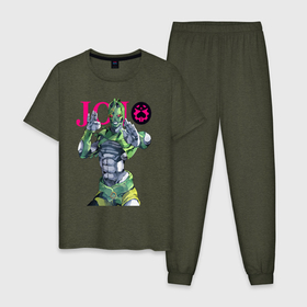 Мужская пижама хлопок с принтом C Moon   stand of Enrico Pucci   Jojo в Белгороде, 100% хлопок | брюки и футболка прямого кроя, без карманов, на брюках мягкая резинка на поясе и по низу штанин
 | Тематика изображения на принте: 