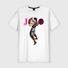 Мужская футболка хлопок Slim с принтом Джонатан Джостар   JoJo Bizarre Adventure в Петрозаводске, 92% хлопок, 8% лайкра | приталенный силуэт, круглый вырез ворота, длина до линии бедра, короткий рукав | 