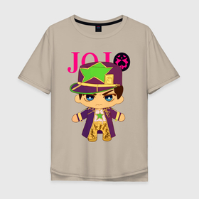 Мужская футболка хлопок Oversize с принтом Little Jotaro Cujo   JoJo Bizarre Adventure в Кировске, 100% хлопок | свободный крой, круглый ворот, “спинка” длиннее передней части | 