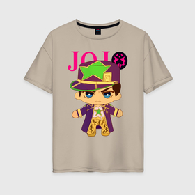 Женская футболка хлопок Oversize с принтом Little Jotaro Cujo   JoJo Bizarre Adventure в Петрозаводске, 100% хлопок | свободный крой, круглый ворот, спущенный рукав, длина до линии бедер
 | 