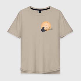 Мужская футболка хлопок Oversize с принтом кошачья жизнь в Тюмени, 100% хлопок | свободный крой, круглый ворот, “спинка” длиннее передней части | 