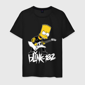 Мужская футболка хлопок с принтом Blink 182 Барт Симпсон рокер в Кировске, 100% хлопок | прямой крой, круглый вырез горловины, длина до линии бедер, слегка спущенное плечо. | 