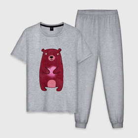 Мужская пижама хлопок с принтом Бурый медведь с сердцем в лапах, любовь в Курске, 100% хлопок | брюки и футболка прямого кроя, без карманов, на брюках мягкая резинка на поясе и по низу штанин
 | 