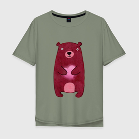 Мужская футболка хлопок Oversize с принтом Бурый медведь с сердцем в лапах, любовь , 100% хлопок | свободный крой, круглый ворот, “спинка” длиннее передней части | Тематика изображения на принте: 