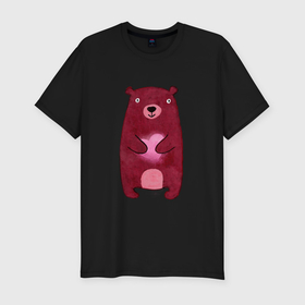 Мужская футболка хлопок Slim с принтом Бурый медведь с сердцем в лапах, любовь в Курске, 92% хлопок, 8% лайкра | приталенный силуэт, круглый вырез ворота, длина до линии бедра, короткий рукав | 
