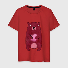 Мужская футболка хлопок с принтом Бурый медведь с сердцем в лапах, любовь в Курске, 100% хлопок | прямой крой, круглый вырез горловины, длина до линии бедер, слегка спущенное плечо. | 
