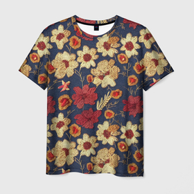 Мужская футболка 3D с принтом Эффект цветочной вышивки в Курске, 100% полиэфир | прямой крой, круглый вырез горловины, длина до линии бедер | 