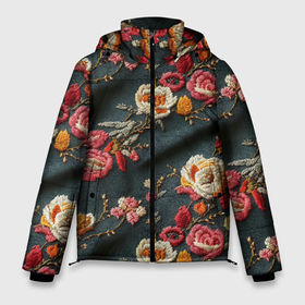 Мужская зимняя куртка 3D с принтом Эффект вышивки разные цветы в Новосибирске, верх — 100% полиэстер; подкладка — 100% полиэстер; утеплитель — 100% полиэстер | длина ниже бедра, свободный силуэт Оверсайз. Есть воротник-стойка, отстегивающийся капюшон и ветрозащитная планка. 

Боковые карманы с листочкой на кнопках и внутренний карман на молнии. | 