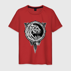 Мужская футболка хлопок с принтом Тигр  символ 2022 года   контрастный в рамке , 100% хлопок | прямой крой, круглый вырез горловины, длина до линии бедер, слегка спущенное плечо. | Тематика изображения на принте: 