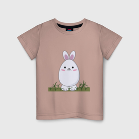 Детская футболка хлопок с принтом Круглый заяц стоит на траве. в Белгороде, 100% хлопок | круглый вырез горловины, полуприлегающий силуэт, длина до линии бедер | Тематика изображения на принте: 