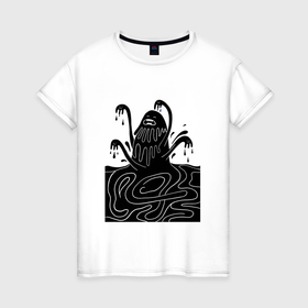 Женская футболка хлопок с принтом Ктулху Море в Екатеринбурге, 100% хлопок | прямой крой, круглый вырез горловины, длина до линии бедер, слегка спущенное плечо | 