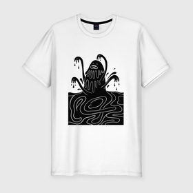 Мужская футболка хлопок Slim с принтом Ктулху Море в Курске, 92% хлопок, 8% лайкра | приталенный силуэт, круглый вырез ворота, длина до линии бедра, короткий рукав | 