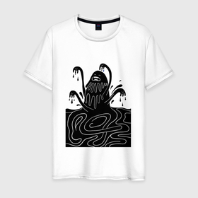 Мужская футболка хлопок с принтом Ктулху Море в Курске, 100% хлопок | прямой крой, круглый вырез горловины, длина до линии бедер, слегка спущенное плечо. | 