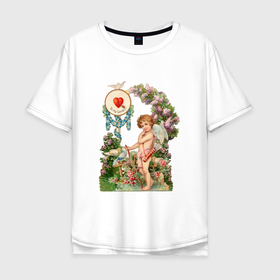 Мужская футболка хлопок Oversize с принтом Купидон день святого Валентина в Тюмени, 100% хлопок | свободный крой, круглый ворот, “спинка” длиннее передней части | 