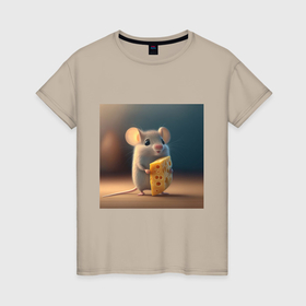 Женская футболка хлопок с принтом Завтрак мышонка в Курске, 100% хлопок | прямой крой, круглый вырез горловины, длина до линии бедер, слегка спущенное плечо | 