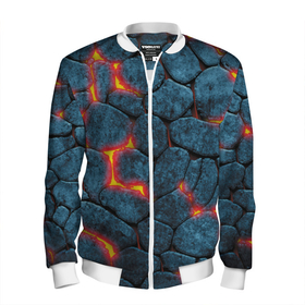 Мужской бомбер 3D с принтом Камни в лаве в городе Новоалтайск, 100% полиэстер | застегивается на молнию, по бокам два кармана без застежек, по низу бомбера и на воротнике - эластичная резинка | 