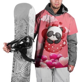 Накидка на куртку 3D с принтом Панда с сердечками в чашке в Курске, 100% полиэстер |  | Тематика изображения на принте: 