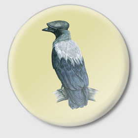 Значок с принтом Серая ворона в восьмиклинке ,  металл | круглая форма, металлическая застежка в виде булавки | Тематика изображения на принте: 