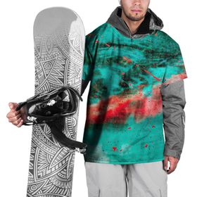 Накидка на куртку 3D с принтом Абстрактный светло зелёный туман и красные краски и дым в Курске, 100% полиэстер |  | Тематика изображения на принте: 