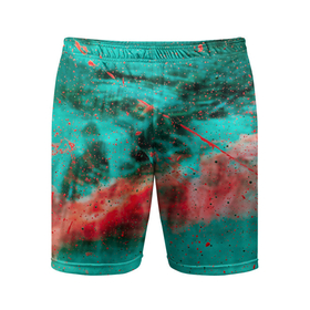 Мужские шорты спортивные с принтом Абстрактный светло зелёный туман и красные краски и дым в Курске,  |  | Тематика изображения на принте: 
