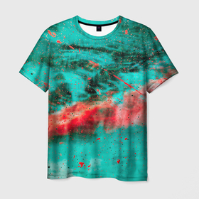 Мужская футболка 3D с принтом Абстрактный светло зелёный туман и красные краски и дым в Курске, 100% полиэфир | прямой крой, круглый вырез горловины, длина до линии бедер | Тематика изображения на принте: 