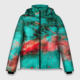 Мужская зимняя куртка 3D с принтом Абстрактный светло зелёный туман и красные краски и дым в Курске, верх — 100% полиэстер; подкладка — 100% полиэстер; утеплитель — 100% полиэстер | длина ниже бедра, свободный силуэт Оверсайз. Есть воротник-стойка, отстегивающийся капюшон и ветрозащитная планка. 

Боковые карманы с листочкой на кнопках и внутренний карман на молнии. | Тематика изображения на принте: 