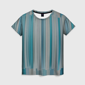 Женская футболка 3D с принтом Абстрактные геометрические пластины с оттенками синего в Курске, 100% полиэфир ( синтетическое хлопкоподобное полотно) | прямой крой, круглый вырез горловины, длина до линии бедер | Тематика изображения на принте: 
