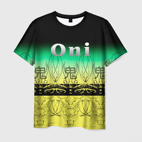 Мужская футболка 3D с принтом ONI демон , 100% полиэфир | прямой крой, круглый вырез горловины, длина до линии бедер | 