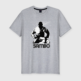Мужская футболка хлопок Slim с принтом Боец Самбо в Белгороде, 92% хлопок, 8% лайкра | приталенный силуэт, круглый вырез ворота, длина до линии бедра, короткий рукав | 