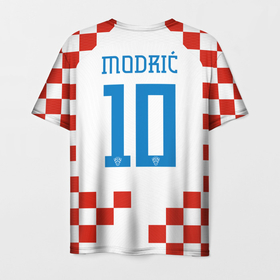 Мужская футболка 3D с принтом Лука Модрич форма сборной Хорватии в Тюмени, 100% полиэфир | прямой крой, круглый вырез горловины, длина до линии бедер | Тематика изображения на принте: 