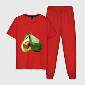 Мужская пижама хлопок с принтом Авокадо фрукт в Тюмени, 100% хлопок | брюки и футболка прямого кроя, без карманов, на брюках мягкая резинка на поясе и по низу штанин
 | 