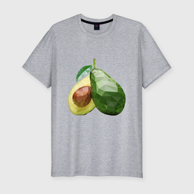 Мужская футболка хлопок Slim с принтом Авокадо фрукт в Петрозаводске, 92% хлопок, 8% лайкра | приталенный силуэт, круглый вырез ворота, длина до линии бедра, короткий рукав | 