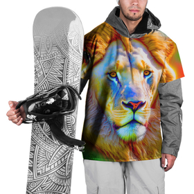 Накидка на куртку 3D с принтом Лев в кислотном стиле в Санкт-Петербурге, 100% полиэстер |  | Тематика изображения на принте: 