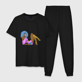 Мужская пижама хлопок с принтом Retro music girl в Петрозаводске, 100% хлопок | брюки и футболка прямого кроя, без карманов, на брюках мягкая резинка на поясе и по низу штанин
 | 