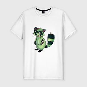 Мужская футболка хлопок Slim с принтом Зеленый енот зомбак в Петрозаводске, 92% хлопок, 8% лайкра | приталенный силуэт, круглый вырез ворота, длина до линии бедра, короткий рукав | 