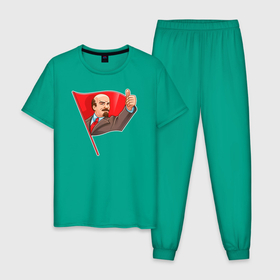 Мужская пижама хлопок с принтом Ленин одобряет в Петрозаводске, 100% хлопок | брюки и футболка прямого кроя, без карманов, на брюках мягкая резинка на поясе и по низу штанин
 | Тематика изображения на принте: 