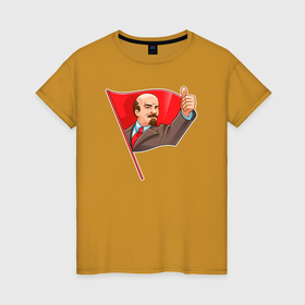 Женская футболка хлопок с принтом Ленин одобряет в Новосибирске, 100% хлопок | прямой крой, круглый вырез горловины, длина до линии бедер, слегка спущенное плечо | 