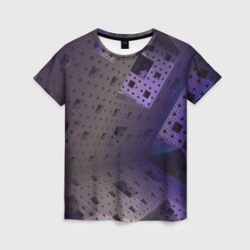 Женская футболка 3D с принтом Абстрактный фиолетовый геометрический лабиринтовый паттерн в Новосибирске, 100% полиэфир ( синтетическое хлопкоподобное полотно) | прямой крой, круглый вырез горловины, длина до линии бедер | 