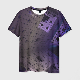 Мужская футболка 3D с принтом Абстрактный фиолетовый геометрический лабиринтовый паттерн в Курске, 100% полиэфир | прямой крой, круглый вырез горловины, длина до линии бедер | 